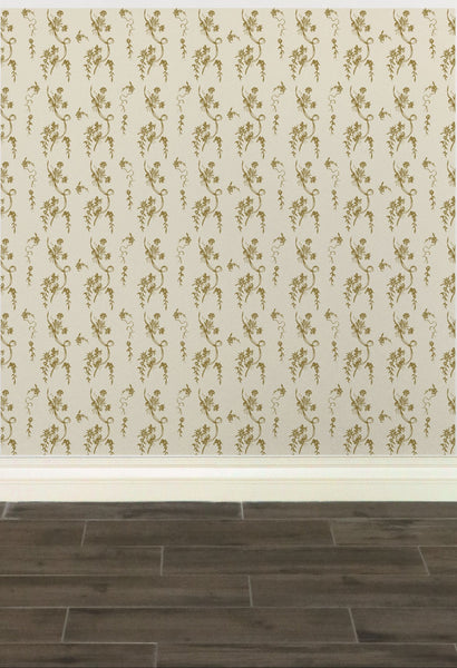Liberty Floral Peel and Stick Wallpaper - Antique Gold - Castel Leone by Laura Byrnes Design