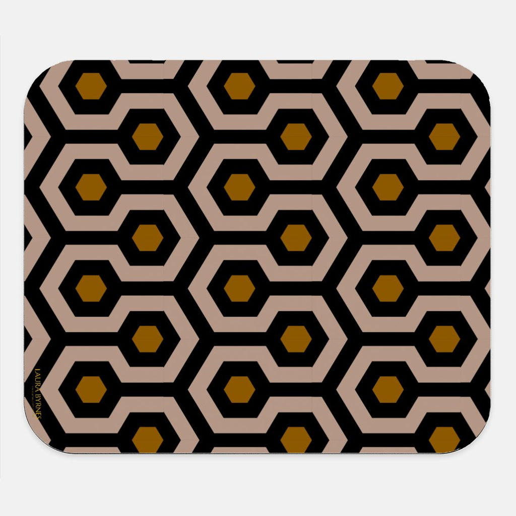 Rectangular Foam Mouse Pad  in Brown Hexagon Design - Laura Byrnes