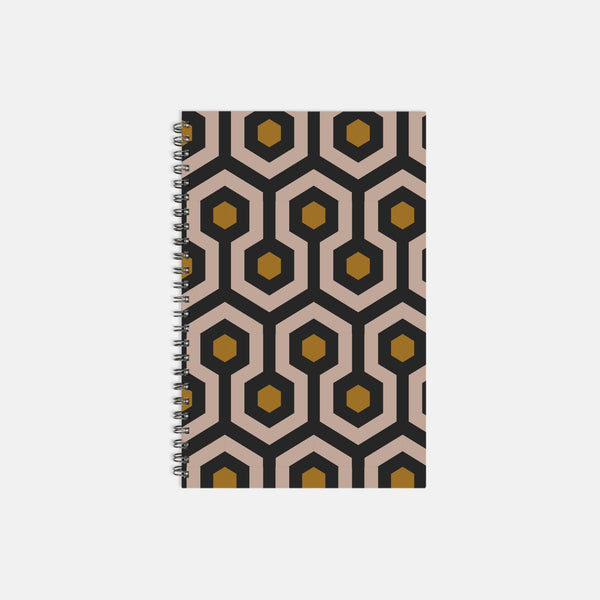 Hardcover Spiral Planner  5.5 x 8.5" in Golden Hexagon Print - Laura Byrnes