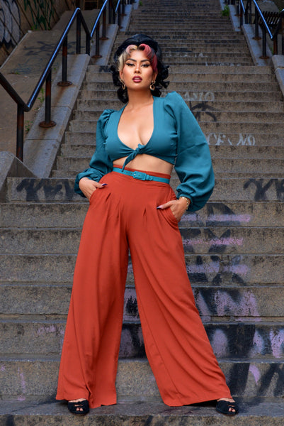 Dietrich Wide Leg Trousers  in Spice Crepe | Laura Byrnes Designs