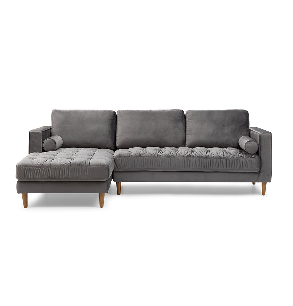 Riviera Midcentury Tufted Velvet Sectional Sofa - Grey