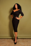 Monica Gathered Shaping Wiggle Dress | Black, Red or Ivory | Laura Byrnes Design