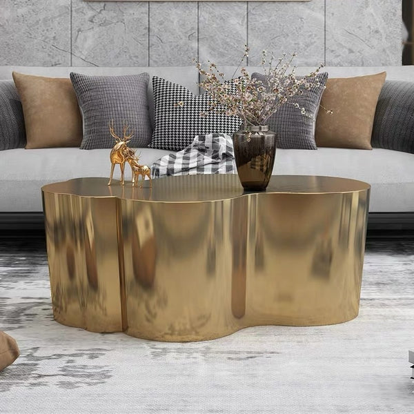 Gold Tone Titanium Midcentury Modern Abstract Coffee Table | 2 Sizes