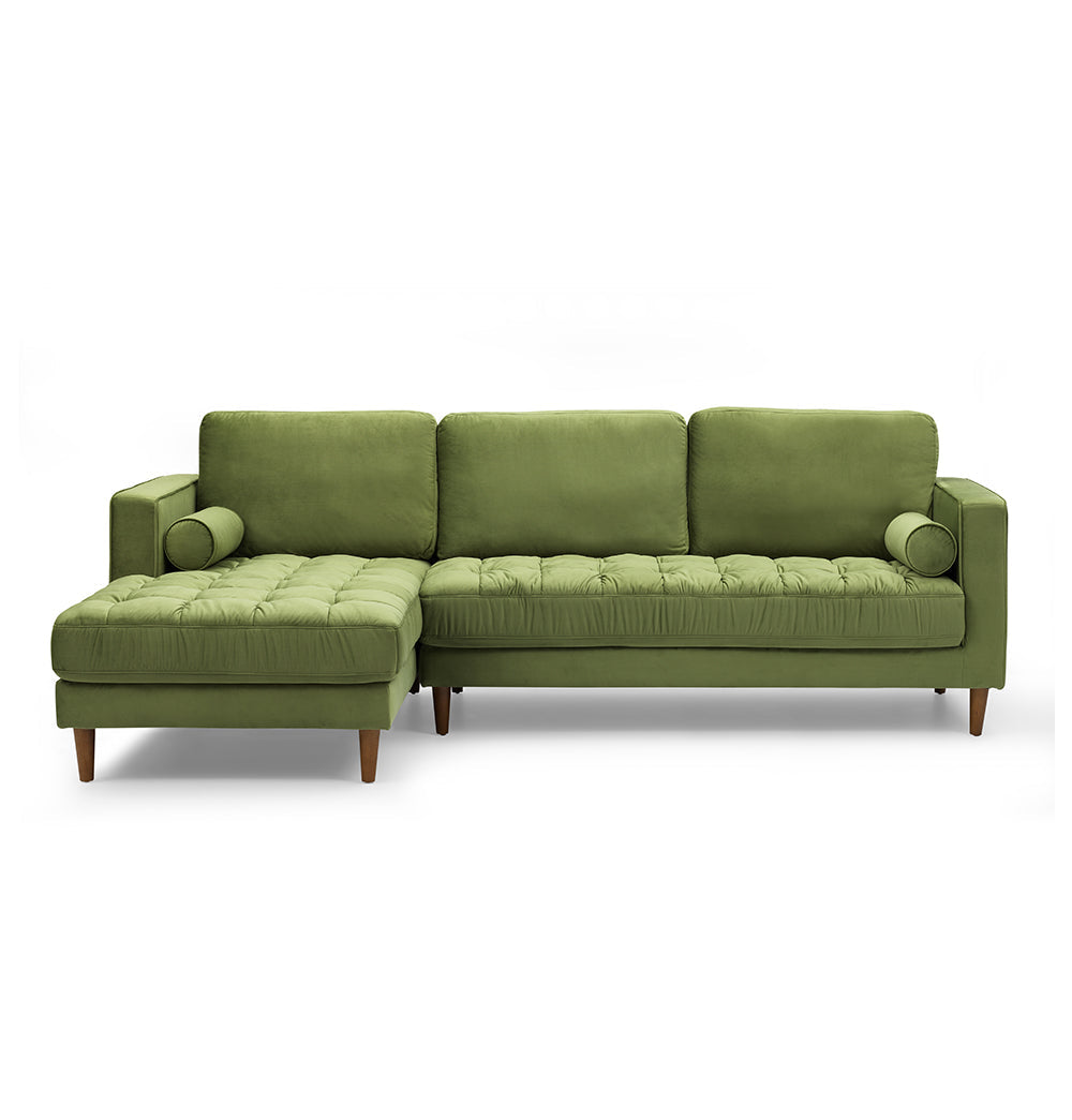 Riviera Midcentury Tufted Velvet Sectional Sofa - Green